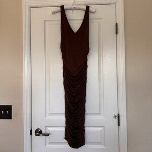 Akira Brown Ruched Midi Dress Size Medium Bodycon Coffee Chocolate